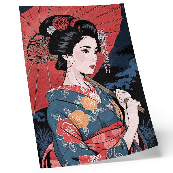 Plakát Japonský styl ženy deštník barevná noc