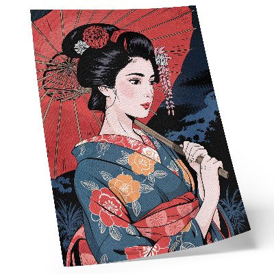 Plakát Japonský styl ženy deštník barevná noc