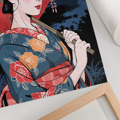 Plakát Japonský styl ženy deštník barevná noc