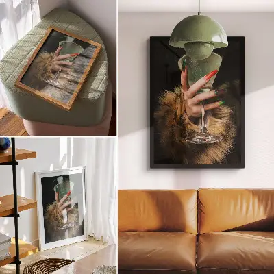 Dekorativní plakát ruka s barevnými nehty na skleněném podkladu