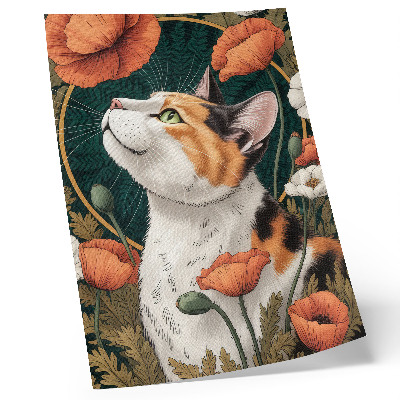 Nástěnný plakát Kočka mezi máky, styl ilustrace, příroda