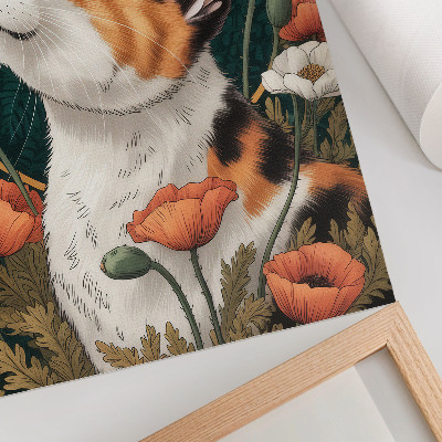 Nástěnný plakát Kočka mezi máky, styl ilustrace, příroda
