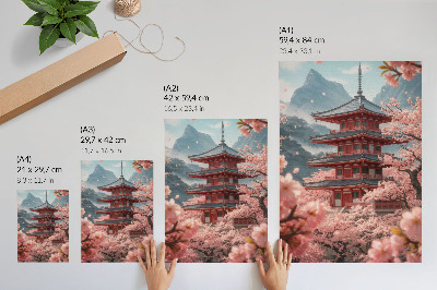 Plakát na zeď Romantická atmosféra hory Cherry Tree Pagoda