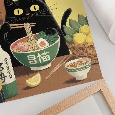 Plakát kočka s ramenem a citrony v japonském stylu s nadčasovou atmosférou