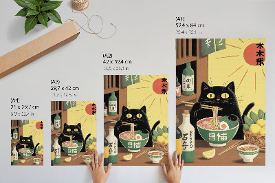 Plakát Kočka s ramenem a citrony, japonská tématika, nadčasová atmosféra