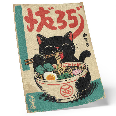 Plakátový obraz Černá kočka Ramen Bowl Japonské retro inspirace