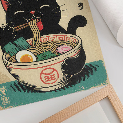 Plakátový obraz Černá kočka Ramen Bowl Japonské retro inspirace