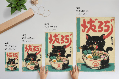 Plakátový obraz Černá kočka Ramen Bowl Japonské retro inspirace