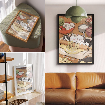 Dekorativní plakát Koťata v kuchyni teplé palety ilustrace