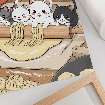 Dekorativní plakát ilustrace koťata v kuchyni v teplých barvách