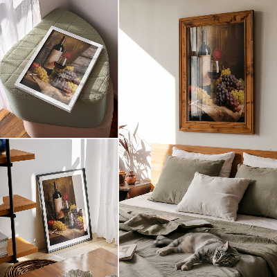 Plakát na zeď Láhev vína hrozny jablko růže elegance