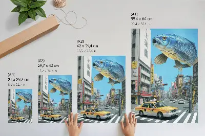 Plakát na zeď městský surrealismus s rybami v moderním stylu ulice