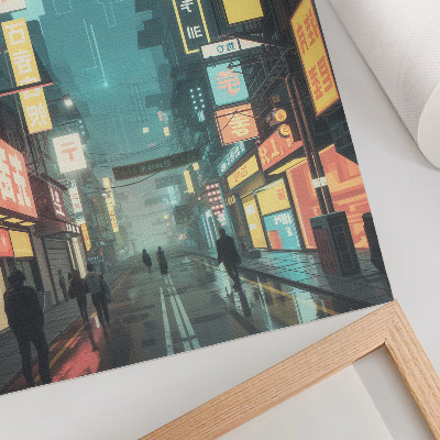 Dekorativní plakát Městská noční scéna s retro-futuristickým stylem a neonovými světly