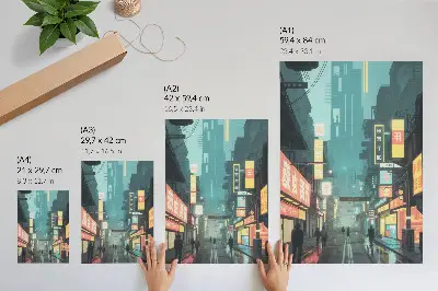 Dekorativní plakát městská noční scéna v retro-futuristickém stylu s neonovými světly