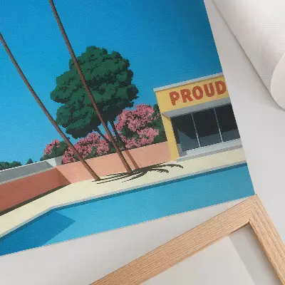 Plakát modrá obloha s palmami u bazénu v moderním stylu