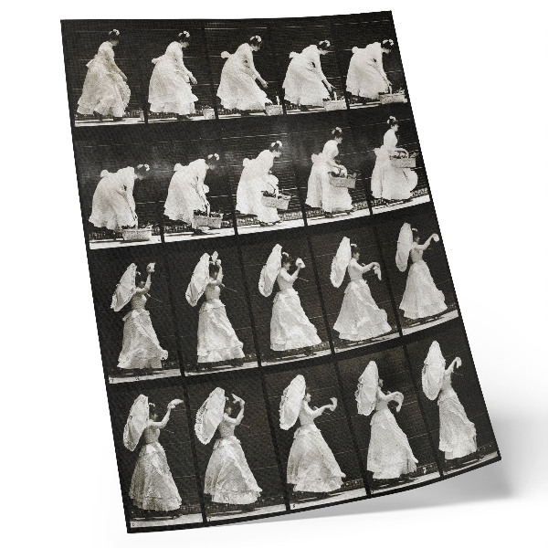 Plakát Žena zvedající košík, mávající kapesníkem (1887) – fotografie od Eadwearda Muybridge