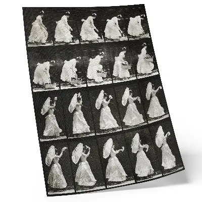 Plakát fotografie Žena zvedající košík, mávající kapesníkem od Eadwearda Muybridge z roku 1887