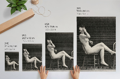 Plakát na zeď Žena sedící nahá na židli a kouřící cigaretu, Eadweard Muybridge