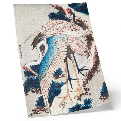 Plakát na zeď Jeřábi na zasněženém stromě od Katsushiki Hokusai (1834), vintage dřevoryt