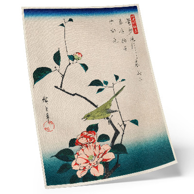 Plakátový obraz Ukiyo-e ilustrace Camellia a Nightingale od Utagawa Hiroshige (1797-1858)