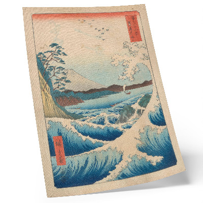 Plakátový obraz Velká vlna na pláži Satta v Surugě ze série Třicet šest pohledů na Fuji (Fuji Sanjuroku Kei) od Utagawy Kuniyose