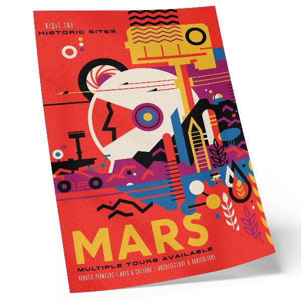 Nástěnný plakát Plakát propagující fiktivní vesmírnou cestu na planetu Mars.
