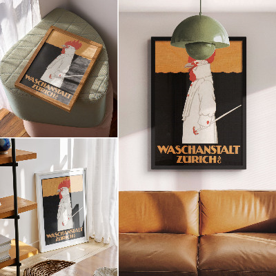 Plakátový obraz Waschanstalt Zurich (1905), historický reklamní plakát Roberta Hardmeyera
