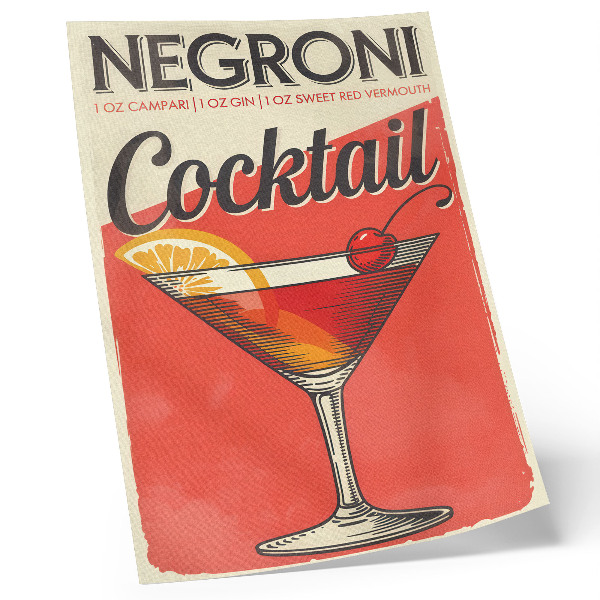 Dekorativní plakát Koktejl Negroni s citronem a třešní