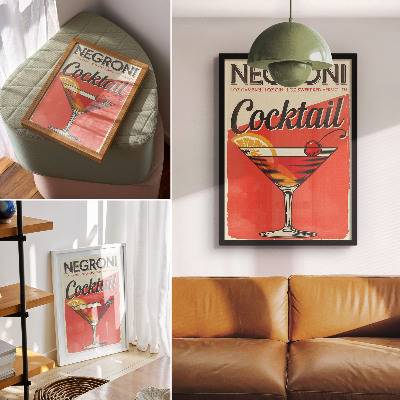 Dekorativní plakát Koktejl Negroni s citronem a třešní