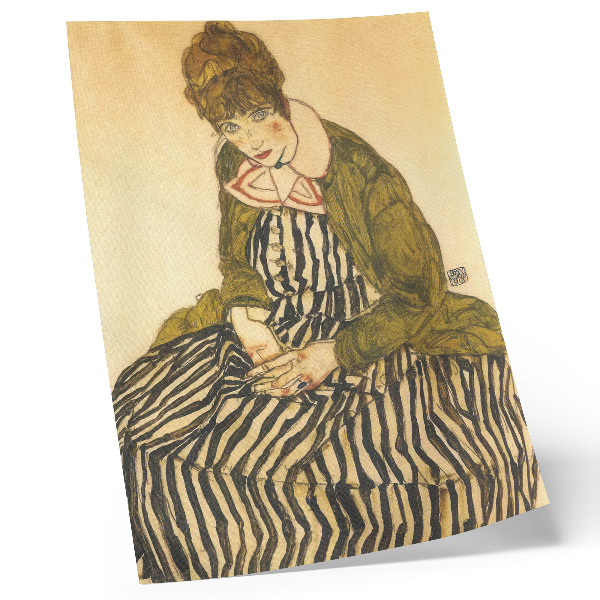 Nástěnný plakát Portrét Edith Schiele v pruhovaných šatech (1915) od Egona Schieleho