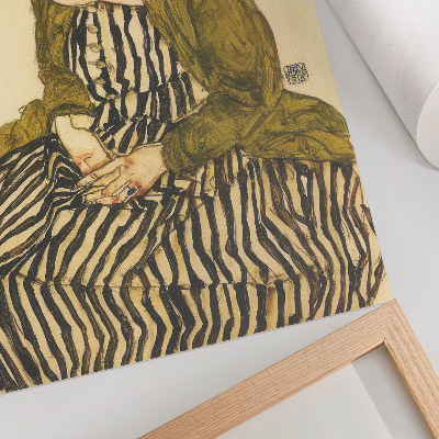 Nástěnný plakát Portrét Edith Schiele v pruhovaných šatech (1915) od Egona Schieleho