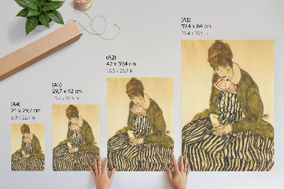 Nástěnný plakát Portrét Edith Schiele v pruhovaných šatech (1915) od Egona Schieleho