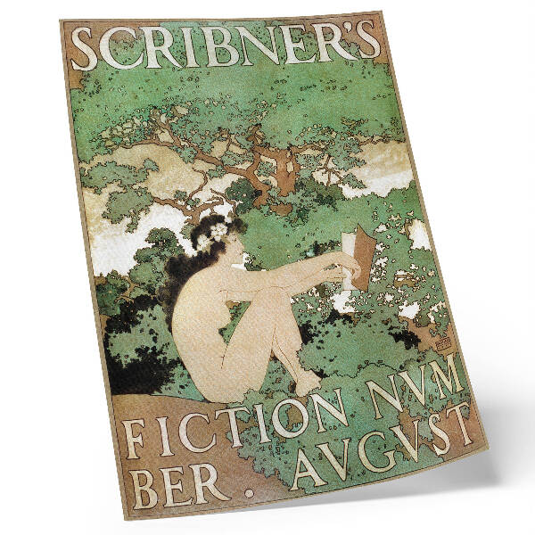 Dekorativní plakát Vintage plakát nahé ženy, číslo Scribner's Fiction (1897) od Maxfielda Parrishe