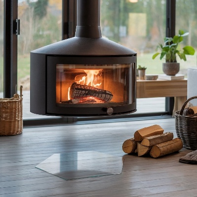 Skleněná deska pod kamna šestiboký transparentní