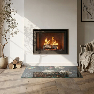 Sklo před krb obdélníkové Květinový vzor s motýly