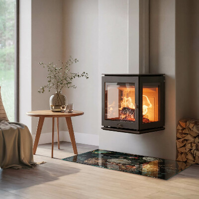 Sklo před krb obdélníkové Květinový vzor s motýly