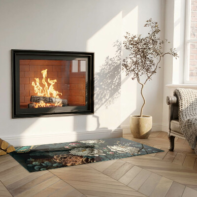 Sklo před krb obdélníkové Květinový vzor s motýly