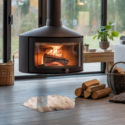 Sklo pod kamna šestiúhelníkové Dřevěný vzor v geometrickém uspořádání