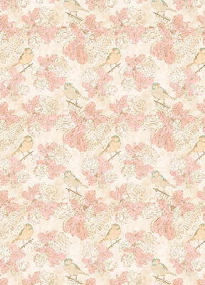 Okenní roleta vnitřní s motivem ptáků mezi květinami