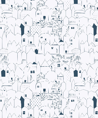 Látková roleta s motivem nakreslených domů