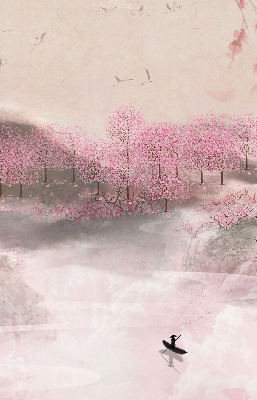 Látková roleta v dekoru Zahrada třešňových květů