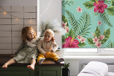Látková roleta na okno v barevném motivu exotických rostlin