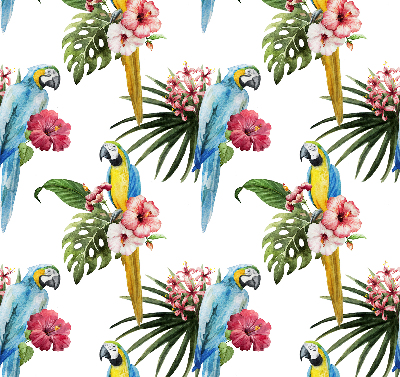 Látková roleta na okno s motivem papouška na květinách