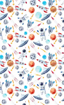 Zatemňovací roleta na okno s motivem raket, kosmonautů, planet a UFO