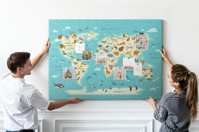Korková nástěnka Mapa světa zvířat