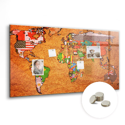 Magnetická tabule pro děti Mapa světa s vlajkami