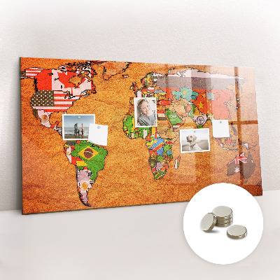Magnetická tabule pro děti Mapa světa s vlajkami