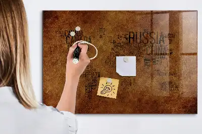 Magnetická tabule na kreslení s motivem mapy světa s názvy zemí