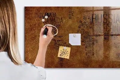 Magnetická tabule na kreslení s motivem mapy světa s názvy zemí