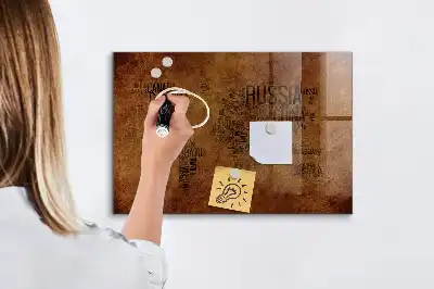 Magnetická tabule na kreslení s motivem mapy světa s názvy zemí
